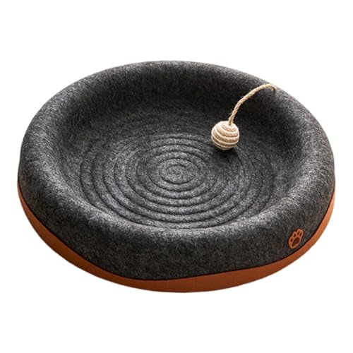 KESOTO Filz Kratzmatte für Katzen, Spielbereich, Umdrehbar mit Juteball, Schwarze Runde von KESOTO