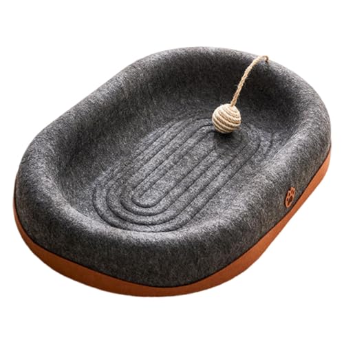 KESOTO Filz Kratzmatte für Katzen, Spielbereich, Umdrehbar mit Juteball, Schwarzes Oval von KESOTO