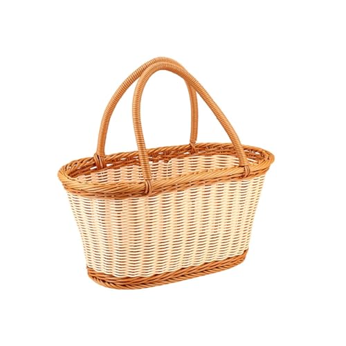KESOTO Imitation Rattan Picknickkorb Handgewebter Korb Handgemachte Aufbewahrungskörbe für Obst von KESOTO