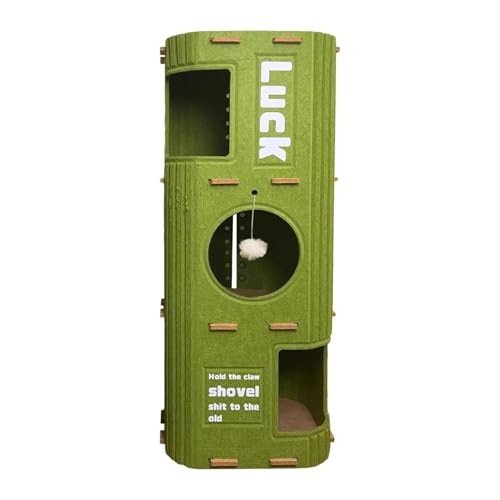 KESOTO Katzenbett Aus Filz, Geschlossene Konstruktion, Schutz vor Kratzern, Kletterbaum für Katzen, Spiel Und Ruhezone, Grün, 3 Ebenen von KESOTO