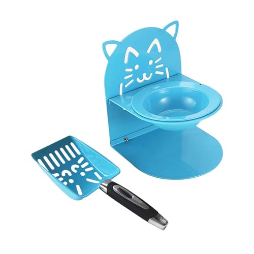 KESOTO Katzenfutternapf mit Erhöhung Und Katzentoiletten Schaufel Aus Stabilem Edelstahl mit Entnehmbarem Behälter Und Platzsparendem Design für Haushalt Re, Blau von KESOTO