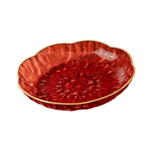 KESOTO Klare Obstplatte Servierschale Aufbewahrungsteller Dekotablett mit Vintage Luxus Design Und Rutschfester Struktur Aus Hochwertigem für Fest, Red S von KESOTO