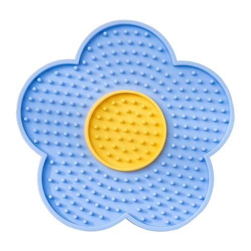 KESOTO Leckmatte für Hunde Und Katzen mit Saugnäpfen Blumenform Lebensmittelecht Einfach zu Reinigen für Haustiere Zur Beruhigung Und Beschäftigung, Blau von KESOTO