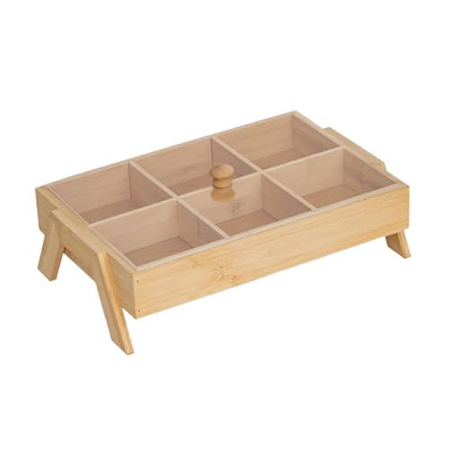 KESOTO Nuss Serviertablett Holztablett Obst Und Snacktablett mit Fächern Und Deckel Mehrzweckplatte Zur Lagerung von Nüssen Chips Gebäck für Empfangsraum Ca, 6 Gitter von KESOTO