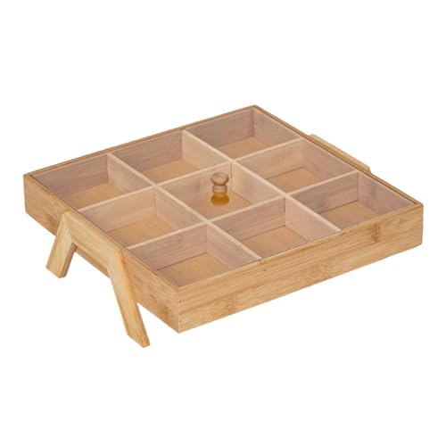 KESOTO Nuss Serviertablett Holztablett Obst Und Snacktablett mit Fächern Und Deckel Mehrzweckplatte Zur Lagerung von Nüssen Chips Gebäck für Empfangsraum Ca, 9 Gitter von KESOTO