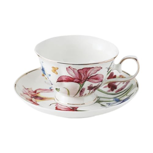 KESOTO Porzellan Tassen Set mit Untertasse Kaffee Becher Tee Tassen mit Floralem Design Stabiles Und Leicht zu Reinigendes Porzellan für Frauen Mutter Heimde, B KESOTO Porzellan Tassen Set mit Untertasse Kaffee Becher Tee Tassen mit Floralem Design Stabiles Und Leicht zu Reinigendes Porzellan für Frauen Mutter Heimde, B von KESOTO