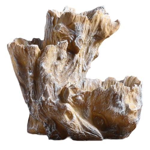 KESOTO Resin Blumentopf Pflanzgefäß Baumstumpf Imitation Baumholz Ornament Kunstharz Skulptur mit Drainagelöchern für Geschenk Schlafzimmer Arbeitszimmer, Braunweiß von KESOTO