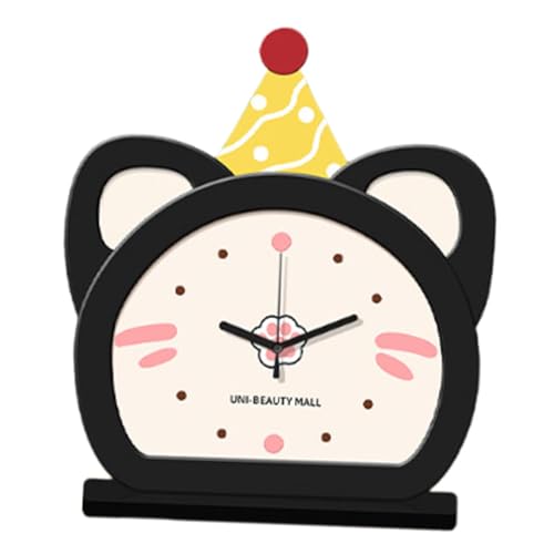 KESOTO Tischuhr Kinderuhr Regaluhr Dekorative Tischdekoration mit Charmantem Katzenmotiv Und Geräuschlosem Uhrwerk für Büro Schreibtisch Und Wohnzimmer, Schwarz von KESOTO