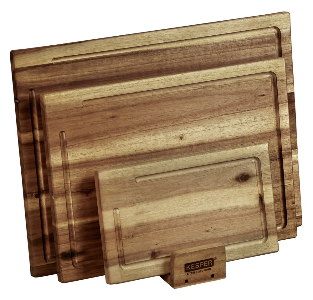 KESPER® Schneidebrett 3er Set Schneidebrett inkl. Ständer, Massivholz, (Set, 4-St), aus FSC-zertifiziertem Akazienholz von KESPER®