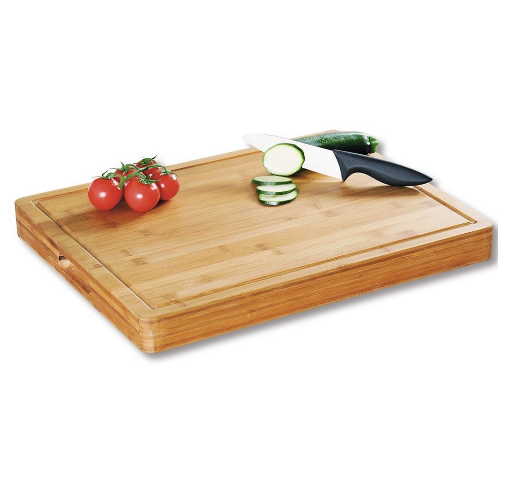 KESPER® Schneidebrett extra schweres Bambus Tranchierbrett 50 x 40 x 5 cm Holz, beidseitig verwendbar, Saftrille, 2 Griff-Aussparungen von KESPER®