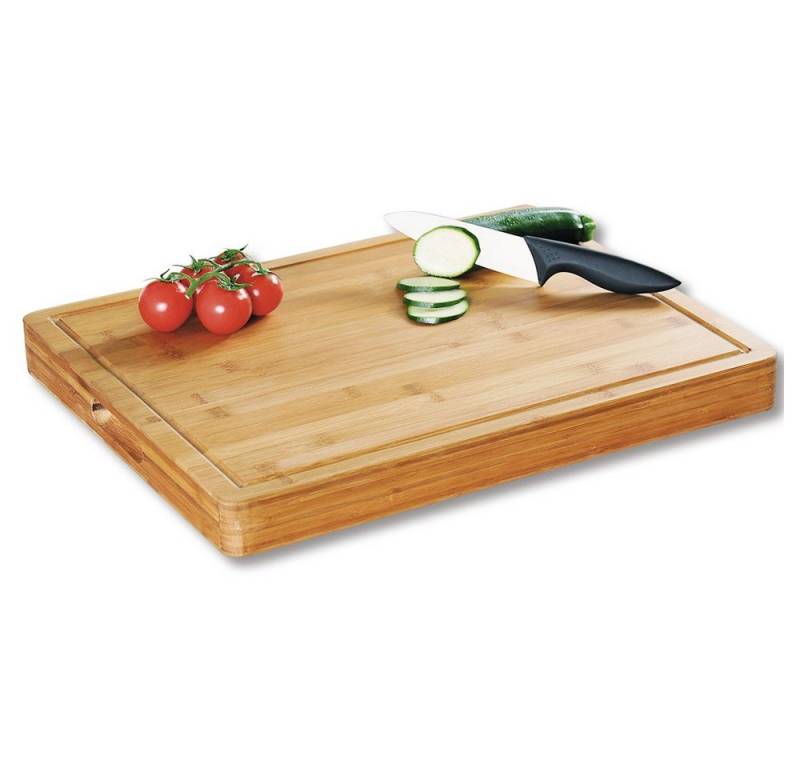 KESPER® Schneidebrett extra schweres Bambus Tranchierbrett 50 x 40 x 5 cm Holz, beidseitig verwendbar, Saftrille, 2 Griff-Aussparungen von KESPER®