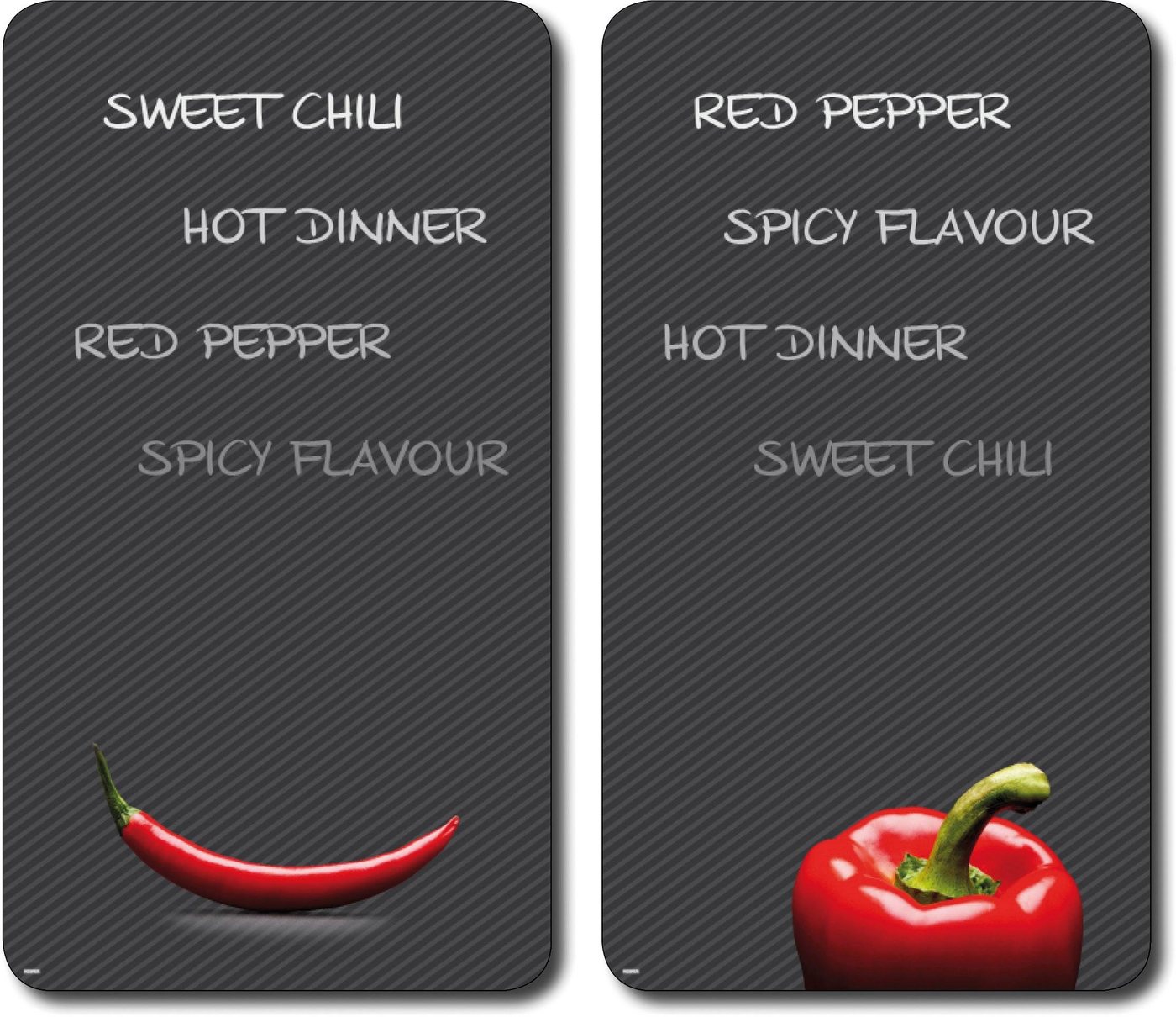 KESPER® Schneide- und Abdeckplatte Paprika und Chili, ESG-Sicherheitsglas, (Set, 2 tlg), praktisch unzerbrechlich mit Schiefer-Dekor von KESPER®