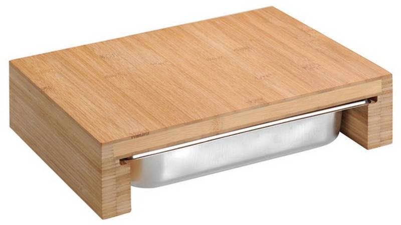 KESPER® Schneidebrett Schneidebrett mit 1 Auffangschale Servierbrett, Holz-Edelstahl, messerschonend, 37,5 x 27,5 x 9,5 cm von KESPER®