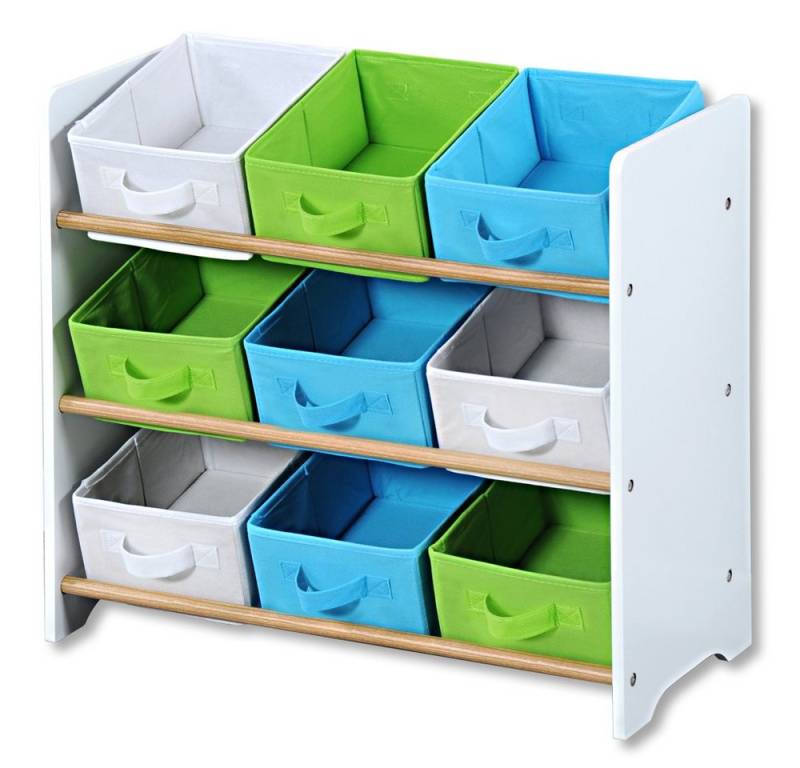 KESPER® Standregal Kinder Aufbewahrungsregal, FSC-zertifizierter Faserplatte, farbig lackiert, 9 farbige Textilkörbe von KESPER®