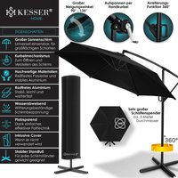 Alu Ampelschirm Sonnenschirm + Abdeckung Ø300 cm / Ø350 cm mit Kurbelvorrichtung Kurbelschirm mit Ständer UV-Schutz Aluminium Schwarz / 300cm von KESSER