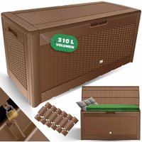 Auflagenbox Kissenbox 310 Liter mit Rollen klappbarer Deckel Haltegriffe Rattanoptik Gartenbox wetterfeste Gartenkiste Aufbewahrungsbox Braun - Braun von KESSER