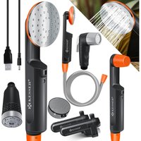 Campingdusche mit Akku Tauchpumpe Handbrause 2x 2200mAh-Lithium-Akku USB-Ladekabel für Camping Garten - Auto - Outdoor Hundedusche Schwarz / Orange von KESSER