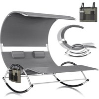 Doppel-Sonnenliege Doppelliege mit Sonnendach Kopfkissen Tasche für 2 Personen Relaxliege Gartenliege Schaukelliege ergonomisch Anthrazit - Kesser von KESSER
