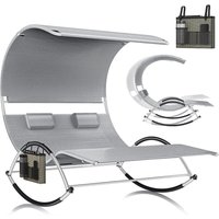 Doppel-Sonnenliege Doppelliege mit Sonnendach Kopfkissen Tasche für 2 Personen Relaxliege Gartenliege Schaukelliege ergonomisch Grau - Kesser Doppel-Sonnenliege Doppelliege mit Sonnendach Kopfkissen Tasche für 2 Personen Relaxliege Gartenliege Schaukelliege ergonomisch Grau - Kesser von KESSER