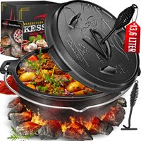 Dutch Oven Set bbq Feuertopf Schmortopf Gusseisen Topf mit Deckelheber Henkel und Schlitz für Themormeter kochkessel Grilltopf Gulaschkessel Topf mit von KESSER