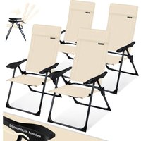 Gartenstuhl Hochlehner Alu Klappstuhl 7-Fach Verstellbar mit Armlehnen Atmungsaktiv klappbar Campingstuhl Balkonstuhl Klappsessel Beige - 4er Set von KESSER