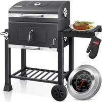 Grill Grillwagen xxl Holzkohlegrill mit Deckel Rädern Edelstahl-Griff Grillrost und Thermometer Holzkohle kohlegrill Wagen groß Kohle bbq Grau,XL von KESSER