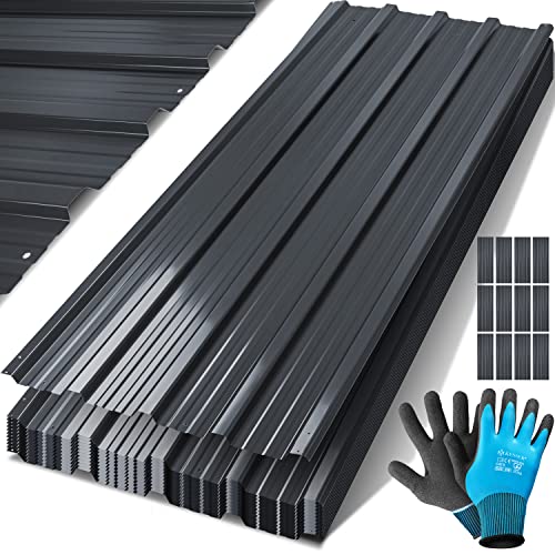 KESSER® - 12 x Profilblech Trapezblech 129cm x 45cm = 7 m² -Dachblech für Gerätehaus, Dachplatten Verzinkter Stahl 0,25mm, inkl. Montagehandschuhe, Anthrazit von KESSER