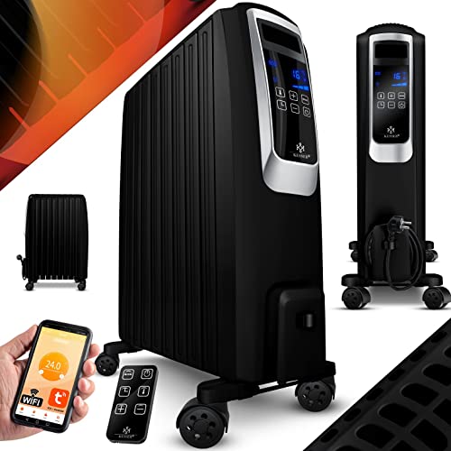 KESSER® 2000W Ölradiator mit WiFi App & Fernbedienung digitalem Display- elektrischer energiesparender Heizkörper mit 8 Rippen, Timer Zeitschaltuhr, 4 Heizstufen, Thermostat, Schwarz von KESSER