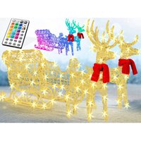 KESSER® 240er LED Rentiere mit Schlitten weiß Timer Weihnachtsbeleuchtung für außen und innen Weihnachtsfigur Weihnachtsdekoration Bunt,RGB LED von KESSER