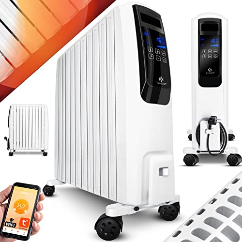 KESSER® 2500W Ölradiator mit WiFi App & Fernbedienung digitalem Display- elektrischer energiesparender Heizkörper mit 10 Rippen, Timer Zeitschaltuhr, 4 Heizstufen, Thermostat, Weiß von KESSER