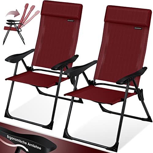 KESSER® 2er Set Gartenstuhl Hochlehner Alu Klappstuhl 7-Fach Verstellbar mit Armlehnen Atmungsaktiv klappbar Campingstuhl Balkonstuhl Klappsessel Garten Terrasse, Bordeaux von KESSER