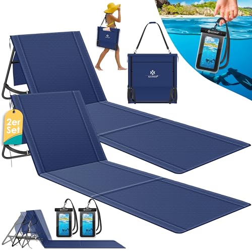 KESSER® 2er Set Strandmatte klappbar mit Verstellbarer Rückenlehne, Tragegurt, wasserdichter Tasche & Aufbewahrung – Faltbare Sonnenliege für Strand, Garten & Terrasse je 130 kg belastbar von KESSER