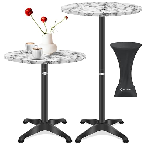 KESSER® Stehtisch Bistrotisch | Pulverbeschichtete Edelstahlplatte | höhenverstellbare Füße | Partytisch Tisch Ø 60 cm | In- & Outdoor | Empfangstisch | Klapptisch inkl. Husse Marmor von KESSER