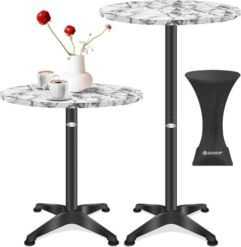 KESSER® 2in1 Stehtisch Bistrotisch 1er Set | Aluminium Edelstahlplatte | höhenverstellbar 70cm / 115cm | Partytisch Tisch Ø 60cm | Rund | In- & Outdoor | Empfangstisch | Inkl. Husse | Marmor von KESSER