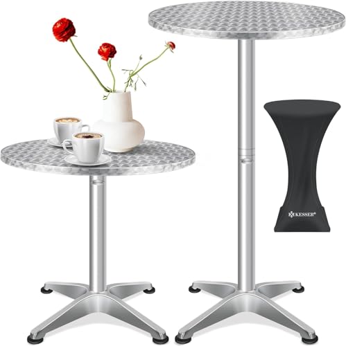 KESSER® 2in1 Stehtisch Bistrotisch 1er Set | Aluminium Edelstahlplatte | höhenverstellbar 70cm / 115cm | Partytisch Tisch Ø 80cm | Rund | In- & Outdoor | Empfangstisch | Inkl. Husse | Silber von KESSER