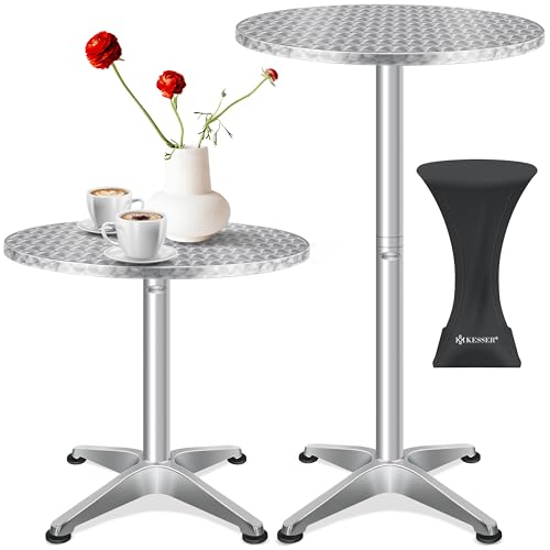 KESSER® Stehtisch Bistrotisch | Pulverbeschichtete Edelstahlplatte | höhenverstellbare Füße | Inkl. Husse | Partytisch Tisch Ø 60 cm | In- & Outdoor | Empfangstisch | Klapptisch Silber von KESSER