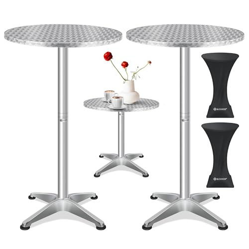 KESSER® Stehtisch Bistrotisch | Pulverbeschichtete Edelstahlplatte | höhenverstellbare Füße | 2X Husse | Partytisch Tisch 2er Set Ø 60 cm | In- & Outdoor | Empfangstisch | Klapptisch Silber von KESSER