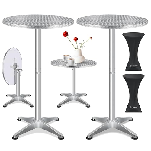 KESSER® 2in1 Stehtisch klappbar Bistrotisch 2er Set | Aluminium Edelstahlplatte | höhenverstellbar 70cm / 115cm | Partytisch Tisch Ø 80cm | In- & Outdoor Empfangstisch | Klapptisch mit Cover Silber von KESSER