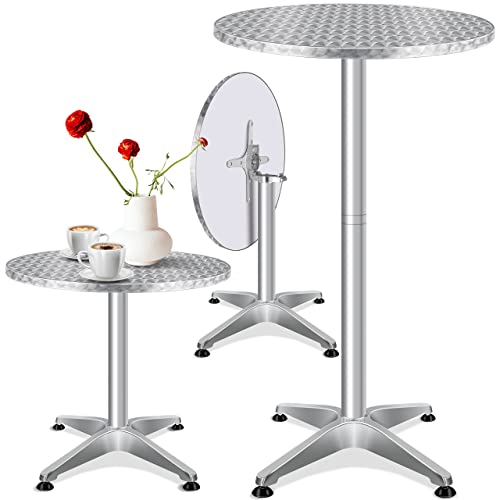 KESSER® 2in1 Stehtisch klappbar Bistrotisch 1er Set | Aluminium Edelstahlplatte | höhenverstellbar 70cm / 115cm | Partytisch Tisch Ø 60cm | In- & Outdoor | Empfangstisch | Klapptisch Silber von KESSER