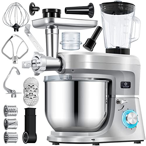 KESSER® 3 in 1 Universal Küchenmaschine K-KM 3000 mit Fleischwolf Knetmaschine Multifunktionale Rührmaschine 5,5L Schüssel mit 3 Rührwerkzeuge, 1,5L Entsafter, Zubehör-Set, Pasta & Gebäckformen von KESSER