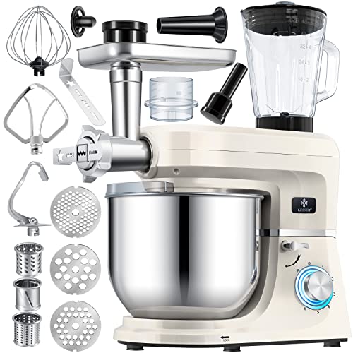 KESSER® 3 in 1 Universal Küchenmaschine K-KM 3000 mit Fleischwolf Knetmaschine Multifunktionale Rührmaschine 5,5L Schüssel mit 3 Rührwerkzeuge, 1,5L Entsafter, Zubehör-Set, Pasta & Gebäckformen von KESSER