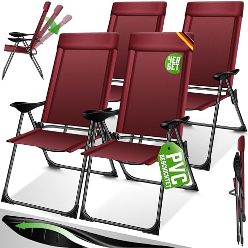 KESSER® 4er Set Gartenstuhl Hochlehner Alu Klappstuhl 7-Fach Verstellbar mit Armlehnen Atmungsaktiv klappbar Campingstuhl Balkonstuhl Klappsessel Garten Terrasse, Bordeaux von KESSER