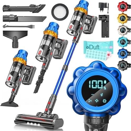 KESSER® Akku Staubsauger kabellos bis 70 Min. Laufzeit & Leise | Akkustaubsaguer mit LED Display Stabstaubsauger beutellos mit Anti-Tangle-Bodenbürste für Hartböden Teppich Tierhaare von KESSER