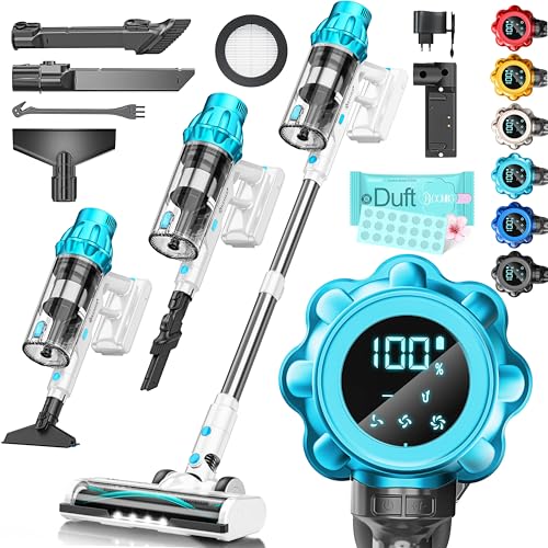KESSER® Akku Staubsauger kabellos bis 70 Min. Laufzeit & Leise | Akkustaubsaguer mit LED Display Stabstaubsauger beutellos mit Anti-Tangle-Bodenbürste für Hartböden Teppich Tierhaare von KESSER