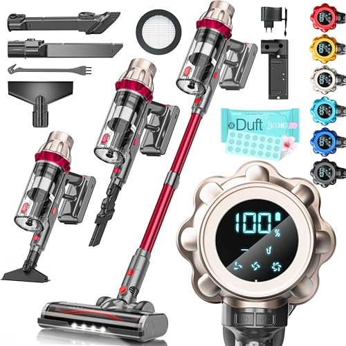 KESSER® Akku Staubsauger kabellos bis 70 Min. Laufzeit & Leise | Akkustaubsaguer mit LED Display Stabstaubsauger beutellos mit Anti-Tangle-Bodenbürste für Hartböden Teppich Tierhaare von KESSER