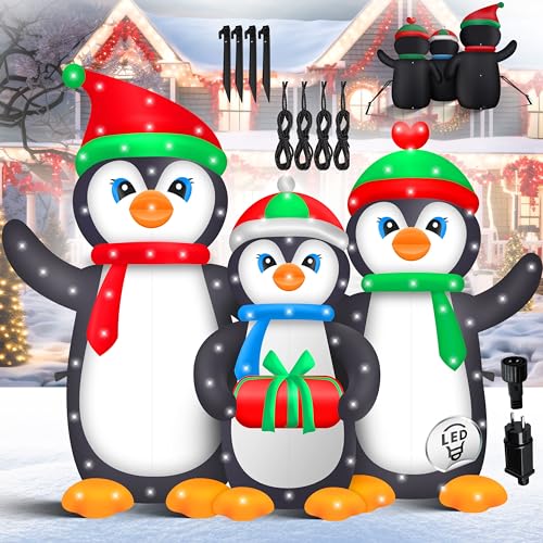 KESSER® Aufblasbare Weihnachts-Figur | Pinugin-Familie XXL LED-Beleuchtung mit Befestigungsmaterial & geräuscharmen Gebläse Deko Weihnachten Weihnachtsdekoration Innen & Außen Witterungsbeständig IP44 von KESSER