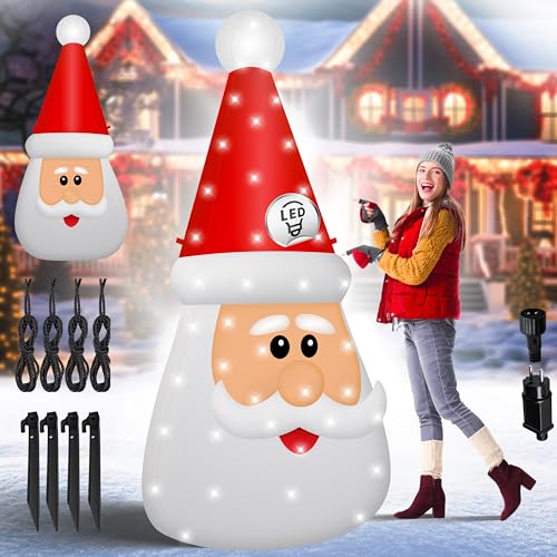 KESSER® Aufblasbarer Weihnachtsmann Weihnachtsmannkopf XXL 250cm | LED-Beleuchtung Befestigungsmaterial & geräuscharmes Gebläse Weihnachts-Figur Weihnachtsdekoration für Innen & Außen Wetterfest IP44 von KESSER