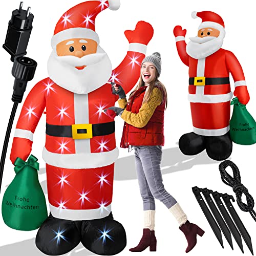 KESSER® Aufblasbarer Weihnachtsmann XL 195cm LED beleuchtet inkl. Befestigungsmaterial Weihnachtsdekoration Weihnachtsdeko Figur, geräuscharmes Gebläse, Nikolaus Santa witterungsbeständig IP44 von KESSER