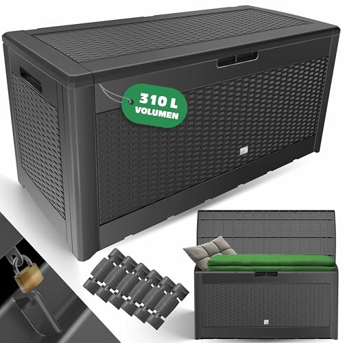 KESSER® Auflagenbox Kissenbox 310 Liter mit Rollen klappbarer Deckel Haltegriffe Rattanoptik Gartenbox, Anthrazit von KESSER