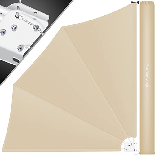KESSER® Balkonfächer klappbar mit Wandhalterung | 140x140cm | Sichtschutz Balkon Windschutz | Balkonsichtschutz | Seitenmarkise | witterungsbeständig | inkl. Montagematerial & Schutzcover | Beige von KESSER